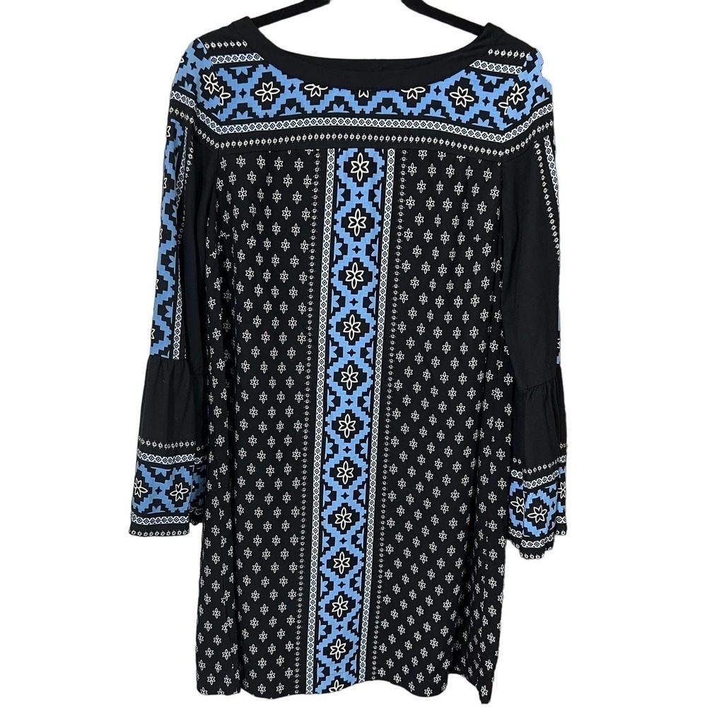 Boho MEDALLION TRIBAL Rayon Tunic Sheath Dress Bell Sleeves Medium